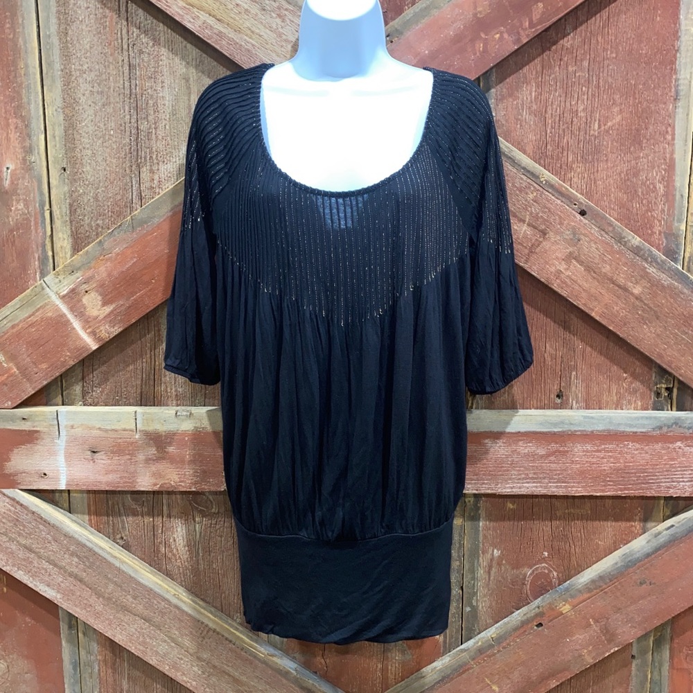Guess Black Dress Drop Waist Blouson XS‎ Gold Stitched Pleats Chain and Lock